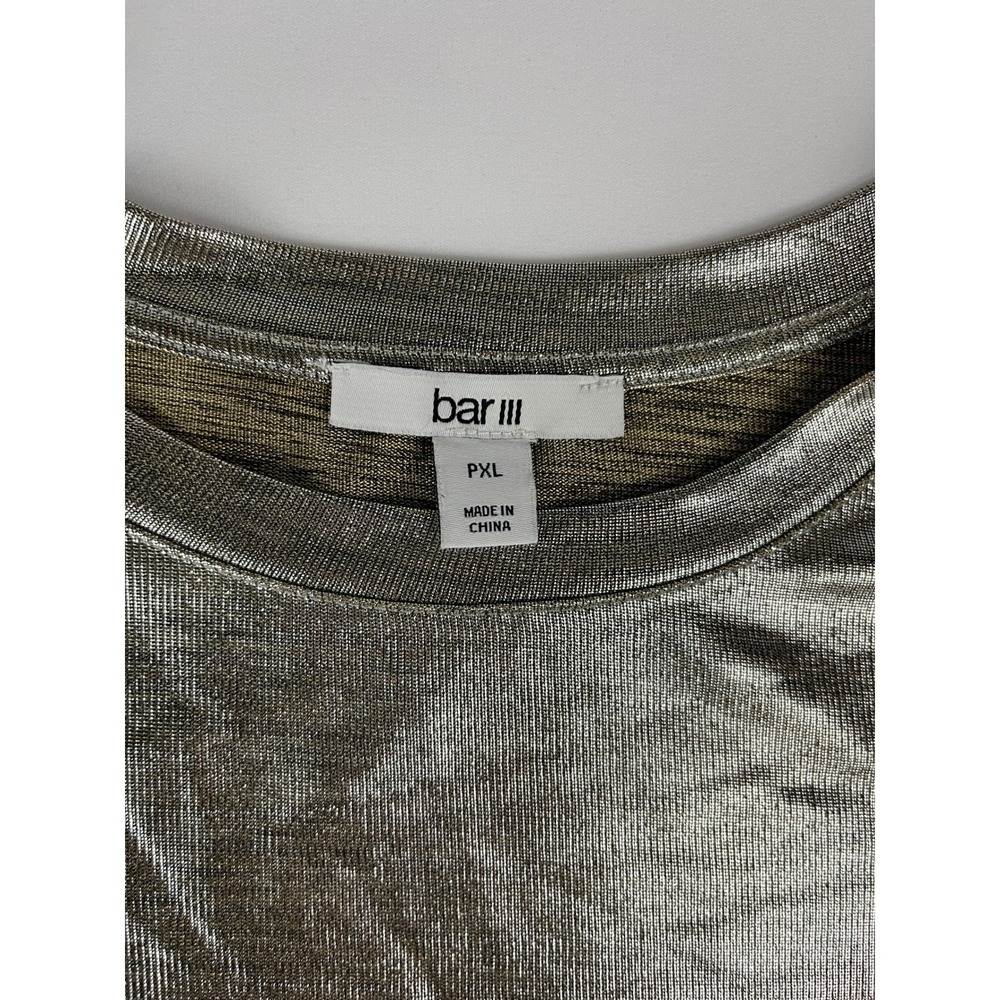 Bar III Metallic Silver Tunic Top PXL Short Sleeve Crew Neck Shiny Shimmer‎ - Picture 3 of 8